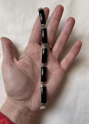 Винтажный серебряный браслет с ониксом7 фото