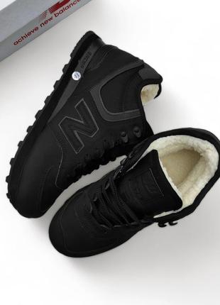 Зимние кроссовки new balance 574 чёрные (нубук)6 фото