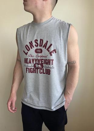 Светло-серая майка lonsdale london с принтом fight club, лонсдейл лондон, бойцовский клуб, меланж, спортивная, прямая, трикотажная