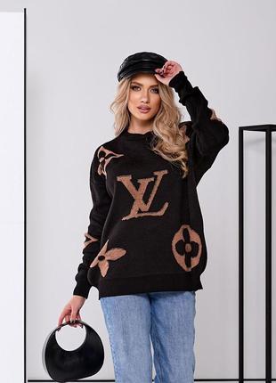 Женский стильный теплый свитер в стиле оверсайз, в стиле лв, lv, кофта