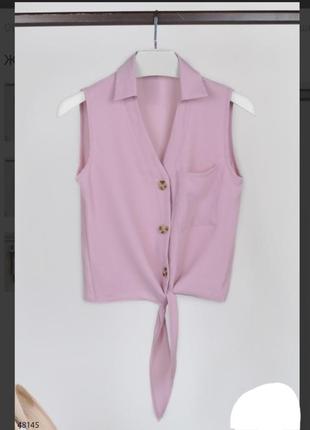 Стильна футболка рожева пудра сорочка блузка без рукава на зав'язках