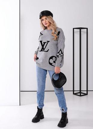 Женский стильный теплый свитер в стиле оверсайз, в стиле лв, lv, кофта4 фото