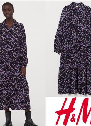 Натуральное ярусное миди платье рубашка h&m