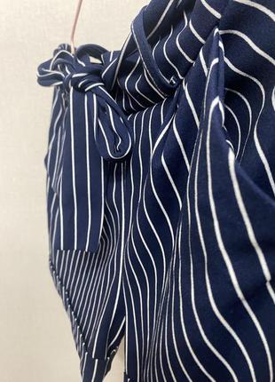 Женские длинные синие в полоску шорты с завязками поясом бантом бантиком2 фото