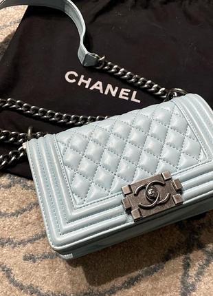 Сумка  chanel номерна блакитна натуральна шкіра