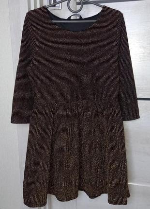 Нарядна сукня плаття новорічне з довгим рукавом чорна золотиста для дівчинки 11-12 років 146-152