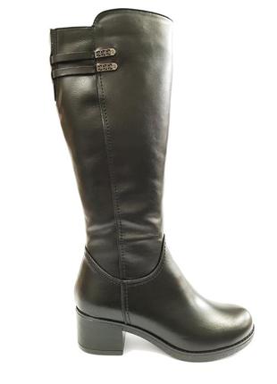Зимові чоботи жіночі з натуральної шкіри на підборах стильні якісні чорні 36 розмір romax 53452 фото