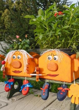 Двойное деревянное кашпо для садового декора парочка ( кашпо для террас )