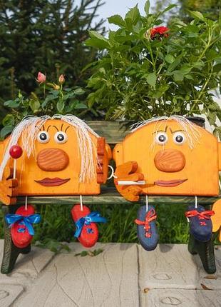 Двойное деревянное кашпо для садового декора парочка ( кашпо для террас )