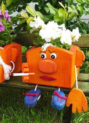 Двойное деревянное кашпо для садового декора парочка ( кашпо для террас )