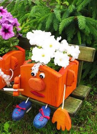 Двойное деревянное кашпо для садового декора парочка ( кашпо для террас )