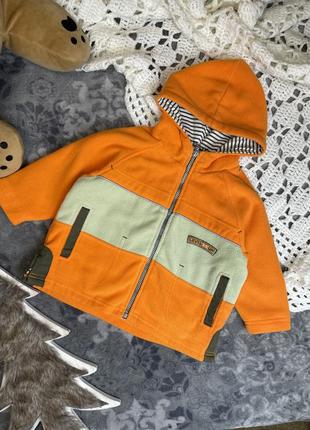 Теплий яскравий реглан куртка papagino 74-80 9-12 худі на блискавці з капюшоном мікрофліс помаранчевий
