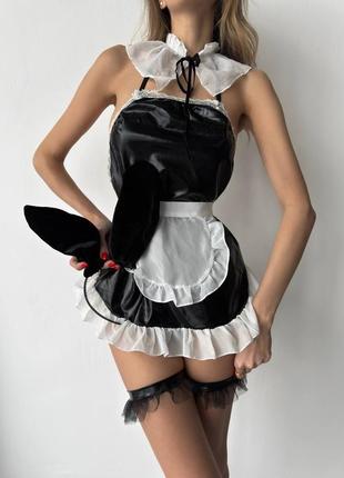 Такий сексуальний костюм домогосподарки🫢🔥 сукня, фартушок, обруч, гартери