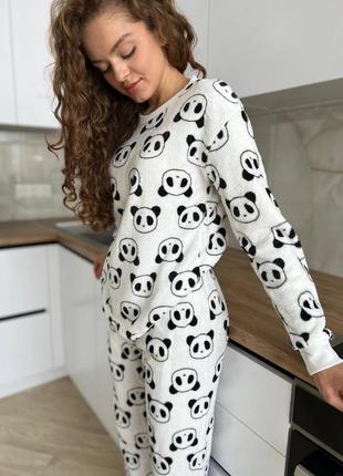 Плюшевая пижама с пандами теплая пижама3 фото