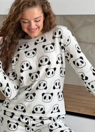 Плюшевая пижама с пандами теплая пижама2 фото