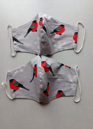 Новогодняя маска снегири многоразового использования с ткани хлопок