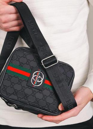 Комплект рюкзак gucci кожаный+мессенджер черный мужской6 фото