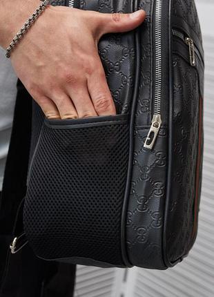 Комплект рюкзак gucci кожаный+мессенджер черный мужской8 фото