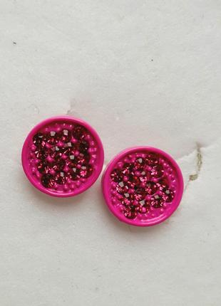 Розовые серьги новые круглые с камушками3 фото