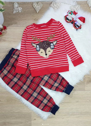 Новогодний набор: реглан + штаны в клетку на 4-5 лет