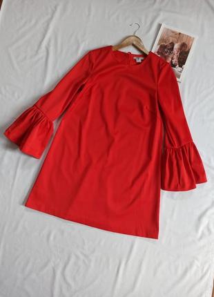 Красное платье с рукавами клёш/колокольчик/с оборками на рукавах2 фото