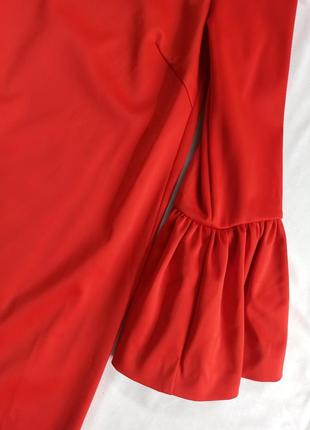 Красное платье с рукавами клёш/колокольчик/с оборками на рукавах3 фото