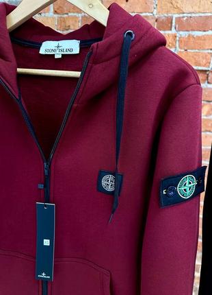 Мужская кофта теплая флисовая худи stone island