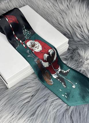 Краватка колекційна атласна новорічна санта грає у гольф святий миколай подарунок на новий рік