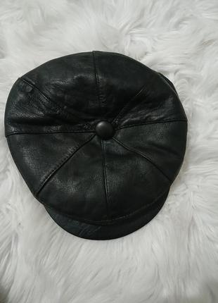 Кепка хуліганка чорні шкіряна шапка хуліганка з натуральної шкіри3 фото