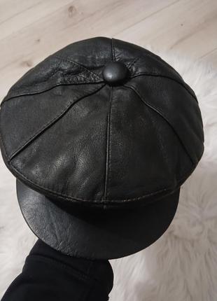 Кепка хуліганка чорні шкіряна шапка хуліганка з натуральної шкіри5 фото