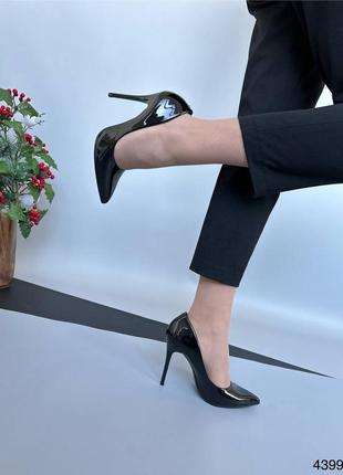 Туфли женские лодочки черные на шпильке лак10 фото