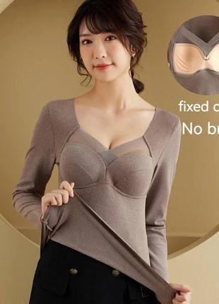 Тепла кофта з v-подібним вирізом, універсальна з довгими рукавами, нижня білізна з фіксованою чашкою для осені та зими, акція,