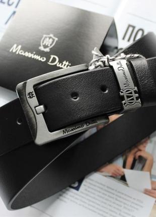 Чоловічий ремінь massimo dutti black чорний шкіряний в подарунковій упаковці3 фото