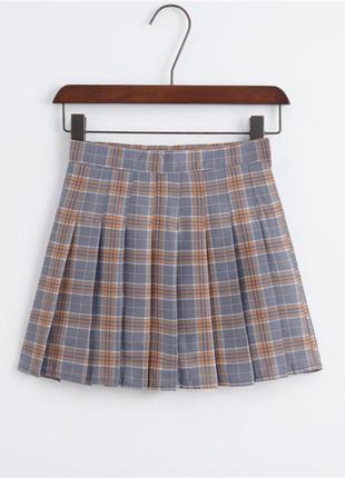 Девчачья юбка в клетку с шортиками 6691 серая юбочка в клетку школьная форма