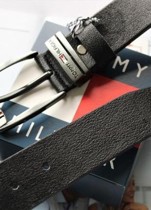 Чоловічий ремінь tommy hilfiger black чорний шкіряний в подарунковій упаковці