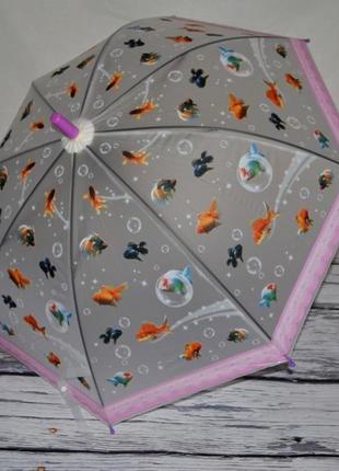 Зонт зонт детский яркий матовый пол - прозрачный веселый рыбки1 фото