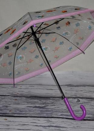 Зонт зонт детский яркий матовый пол - прозрачный веселый рыбки4 фото