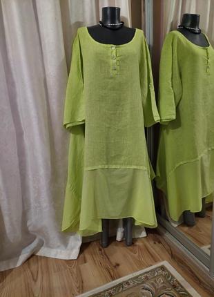 Новое 💯% льняное с карманами платье 👗 большого размера италия