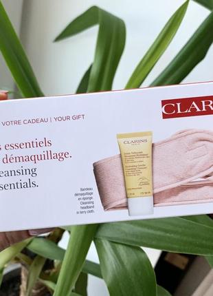 Набор clarins очищающий крем, повязка для волос