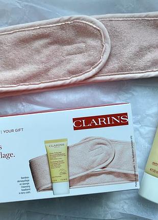 Набор clarins очищающий крем, повязка для волос
