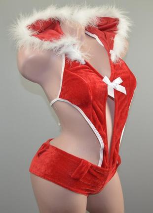Откровенный костюм снегурки на новый год (s-m) капюшон пух4 фото