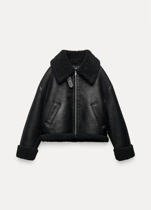 Чорна дублянка оверсайз zara / черная дублёнка zara 3548/245