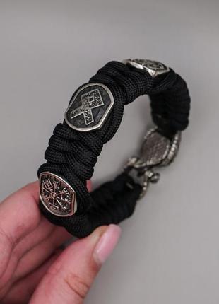 Браслет из паракорда fishtail со скандинавскими бусинами на застежке птица, в подарок брелок