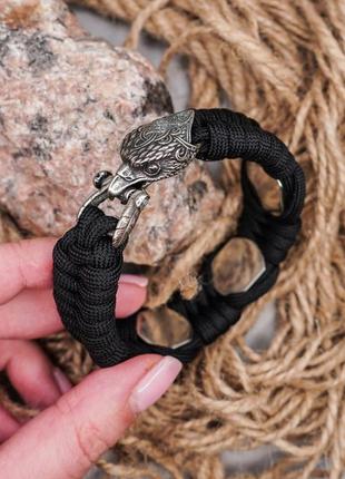 Браслет из паракорда fishtail со скандинавскими бусинами на застежке птица, в подарок брелок