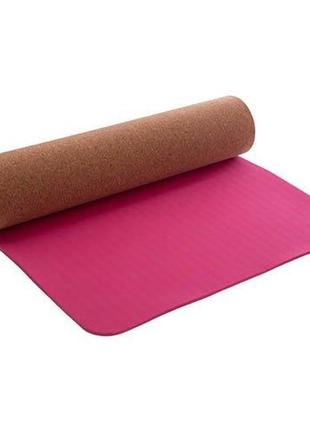 Коврик для йоги пробковый каучуковый fi-2433   розовый (56508150)1 фото