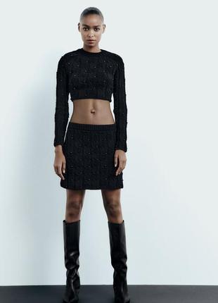 Короткая юбка черная с искусственными жемчужинами zara new2 фото