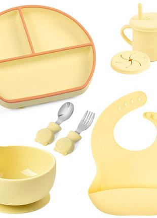 Набор детской силиконовой посуды 2life y11 из 7 предметов с металлическими приборами желтый n-113621 фото