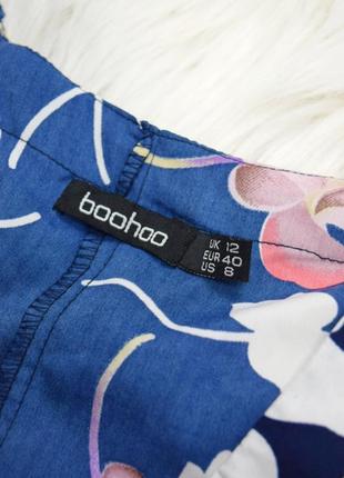 Укороченная блуза кимоно синяя цветочная кроп топ рукав клеш5 фото