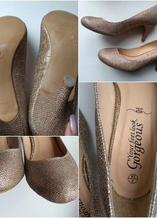 Праздничные женские туфли глиттерные золотые лодочки (ладочки) р. 5/38 new look4 фото