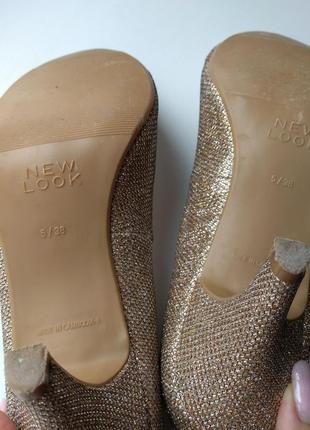Праздничные женские туфли глиттерные золотые лодочки (ладочки) р. 5/38 new look5 фото